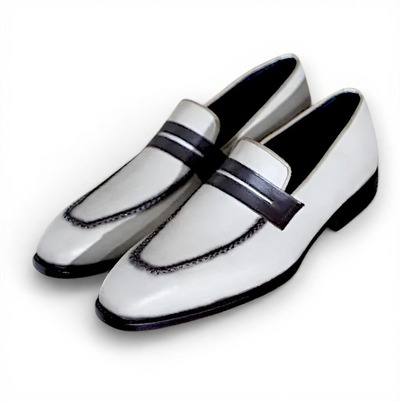 Crafted Leather Handmade White Leather Moccasin Loafers Dress Shoes