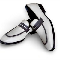 Crafted Leather Handmade White Leather Moccasin Loafers Dress Shoes - Thumbnail 1