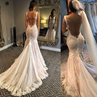Mermaid Wedding Gown Backless V Neck WD9