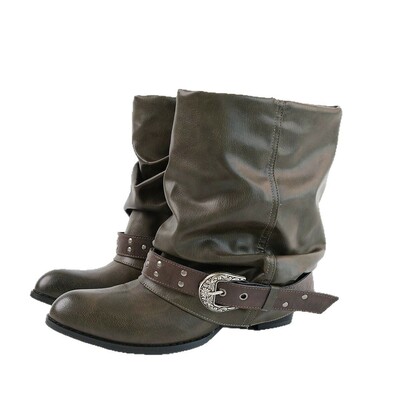 Western-style ankle boots women's pleated pointed toe knight boots - Thumbnail 1