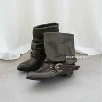 Western-style ankle boots women's pleated pointed toe knight boots - Thumbnail 4