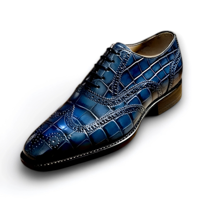 Crafted Leather New Handmade Blue Crocodile/Alligator Leather Dress Shoes 
