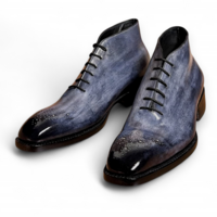 Crafted Leather Handmade Men's Gray Patina Leather Lace up Chukka Boot - Thumbnail 1