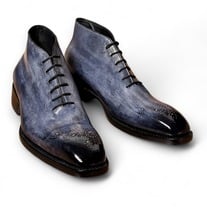 Crafted Leather Handmade Men's Gray Patina Leather Lace up Chukka Boot