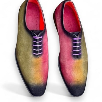 Crafted leather handmade men multi color suede oxford lace up formal dress shoes - Thumbnail 5