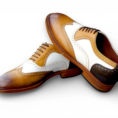 Crafted leather new handmade brown white leather wingtip oxford lace up dress shoes