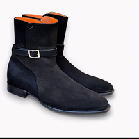 Crafted Leather Handmade Men Black Suede Leather Ankle High Boot - Thumbnail 1