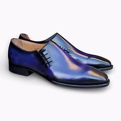 Crafted leather blue leather men lace up dress oxford shoes - Thumbnail 5