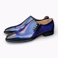 Crafted Leather Blue Leather Men Lace up Dress Oxford Shoes - Thumbnail 2