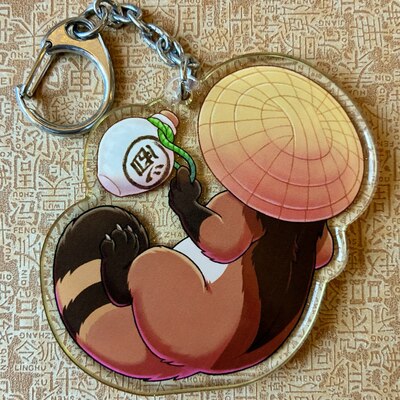 Tanuki sake keychain