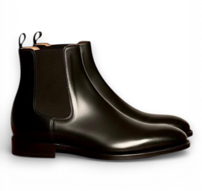 Crafted Leather Handmade Men Black Leather Chelsea Boot