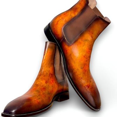 Crafted leather handmade classic brown patina leather chelsea boots - Thumbnail 3