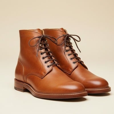 Crafted leather handmade brown leather classic ankle high lace up dress boot - Thumbnail 2