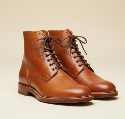 Crafted Leather Handmade Brown Leather Classic Ankle High Lace up Dress Boot