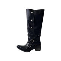 Women's knight  boots black punk style long boots retro boots - Thumbnail 5