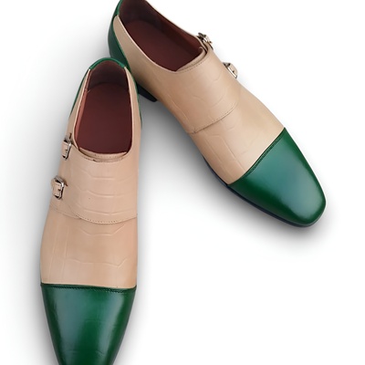 Crafted leather mens classic green calf cream crocodile/alligator leather dress shoes