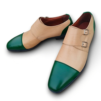 Crafted Leather Mens Classic Green Calf Cream Crocodile/Alligator Leather Dress Shoes - Thumbnail 1