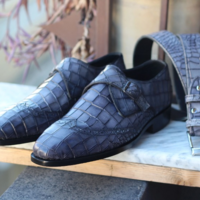 Crafted Leather Handmade Men Spectators Oxford Gray Dress Wingtip Shoes - Thumbnail 2