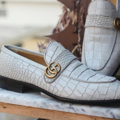 Crafted leather white crocodile/alligator leather dress shoes - Thumbnail 5