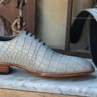 Crafted Leather Bespoke Handmade Men Crocodile Leather Classic Dress Shoes with Matching Belt - Thumbnail 1