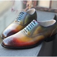 Crafted Leather Handmade Patina Leather Lace up Dress Shoes - Thumbnail 1