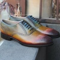 Crafted Leather Handmade Patina Leather Lace up Dress Shoes - Thumbnail 3