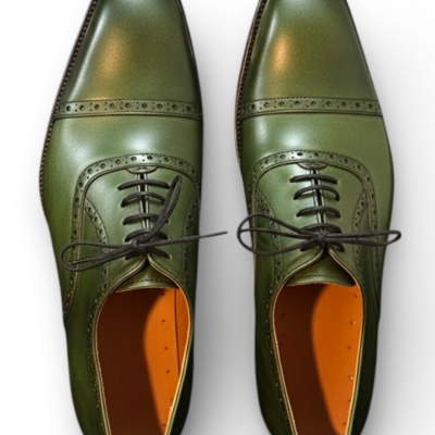 Crafted leather handmade men green leather oxford dress shoes - Thumbnail 5