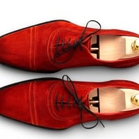 Crafted Leather Handmade Men Orange Red Suede Leather Oxford Dress Shoes - Thumbnail 1