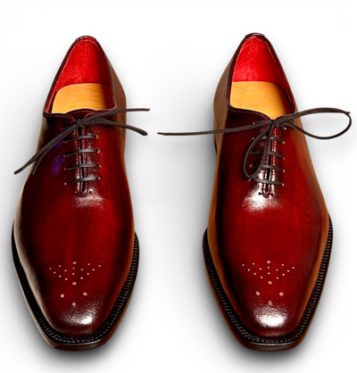 Crafted Leather Handmade Men Red Patina Leather Dress Shoes