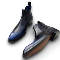 Crafted Leather Handmade Men Black Blue Shaded Leather Chelsea Boot - Thumbnail 1