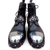 Crafted Leather Handmade Black Leather Metal Toe Strap Ankle High Boot - Thumbnail 1