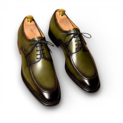 Crafted leather handmade green leather oxford lace up dress shoes - Thumbnail 5
