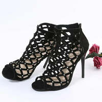 Dance Shoes High Heels Women Ballroom Latin Tango Dancing Boots Soft Soles Cut-Outs Party Dance Shoes Open ToesZipper - Thumbnail 1