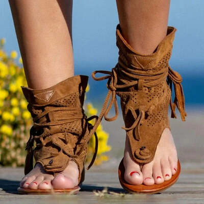 Women's Sandals  New Retro Sandals Gladiator Ladies Clip Toe Vintage Boots Casual Tassel Rome Fashion Summer Woman Shoes