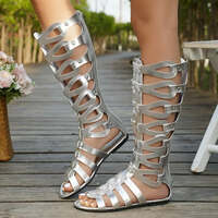 Women Summer Cool Boots Sexy Open Toe Cut-out Gladiator Flat  Fashion Rome Back Zipper  Street Style  Sandals Shoes - Thumbnail 4