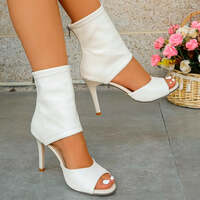 Summer New Sandal Boots Round Head Fine High Heel Women Boots Fish Mouth Shoes Black Plus Size 43 Sandals - Thumbnail 3