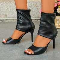 Summer New Sandal Boots Round Head Fine High Heel Women Boots Fish Mouth Shoes Black Plus Size 43 Sandals - Thumbnail 4