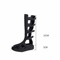 Ins style Black Square toe Hollow out Knee-High Women Summer Sandals Boots Fashion Wedges Zipper Flats Gladiator Sandal Shoes - Thumbnail 2