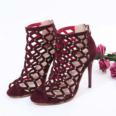 Dance Shoes High Heels Women Ballroom Latin Tango Dancing Boots Soft Soles Cut-Outs Party Dance Shoes Open ToesZipper