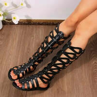 Women Summer Cool Boots Sexy Open Toe Cut-out Gladiator Flat  Fashion Rome Back Zipper  Street Style  Sandals Shoes - Thumbnail 1