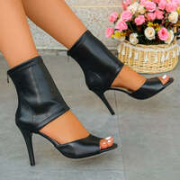 Summer New Sandal Boots Round Head Fine High Heel Women Boots Fish Mouth Shoes Black Plus Size 43 Sandals - Thumbnail 1