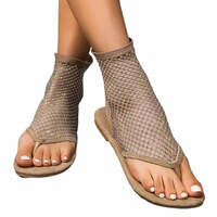 Summer Plus Size Women's Mesh Sandals Fashion Openwork Toe-Post Flat Sandal Booties with Rhinestones Sandals Boots Zapatos - Thumbnail 4
