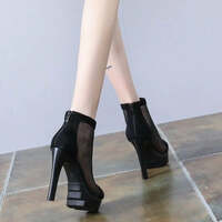 Women's Shoes Fashion High Heels Cool Boots Hollow Out Mesh Boots Sexy Fish Mouth High Heeled Sandals for Women Gladiator Boots - Thumbnail 1