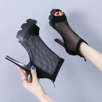 Women's Shoes Fashion High Heels Cool Boots Hollow Out Mesh Boots Sexy Fish Mouth High Heeled Sandals for Women Gladiator Boots - Thumbnail 4