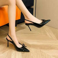 Women Sandals New Bow Slingbacks High Heels Sandals Women Sexy Pointed Toe Patent Leather Elegant High Heels Shoes for Women - Thumbnail 3