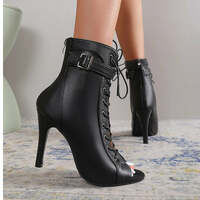 Women Sandals Fashion Sexy Thin High Heels Open Toe Zipper Dancing Shoes Summer Ballroom Dance Short Boots Woman's Plus Size 43 - Thumbnail 3