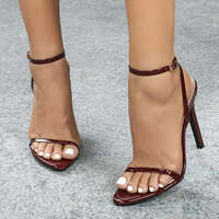 Liyke Wine Red Ankle Strap Designer Sandals  Summer Fashion Open Toe Thin High Heels Wedding Banquet Shoes Women Sandalias - Thumbnail 2