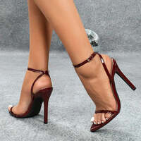 Liyke Wine Red Ankle Strap Designer Sandals  Summer Fashion Open Toe Thin High Heels Wedding Banquet Shoes Women Sandalias - Thumbnail 4