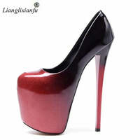 LLXF Crossdresser Sexy Stilettos 19cm Thin High-Heeled Patent Leather Platforms Shoes Woman Evening Party Peep Toe Pink Pumps - Thumbnail 2