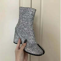 Deep Red Designed Fashion Women Short Boots Middle-calf Round Low Heel Square Tabi Toe Solid  Button Autumn Winter Ladies Shoes - Thumbnail 1